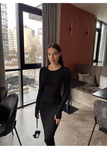 Чорна повсякденний жіноча сукня максі в стилі skims з довгим рукавом Україна