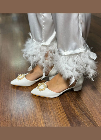 No Brand Свадебные кожаные женские туфли + брошь - 2 образа в одном 4,5см - Белый цвет белый з искусственная кожа, — лето (322414789)