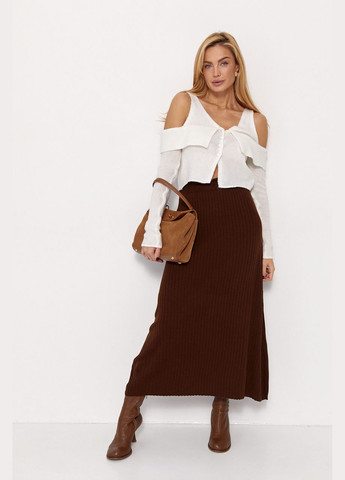 Молочный демисезонный эффектный вязаный пуловер с открытыми плечами пуловер No Brand