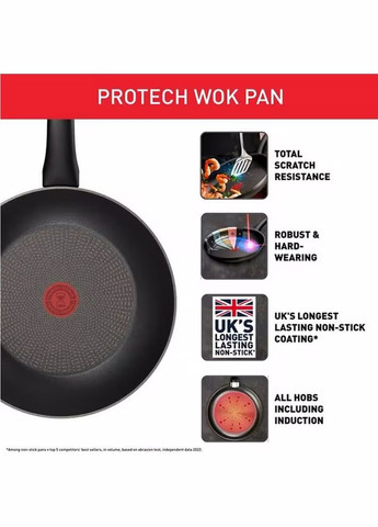 Большая сковорода-вок ProTech WOK 28 см (G3051902) с шестислойным титановым антипригарным покрытием Titanium 6Х Tefal (360654833)