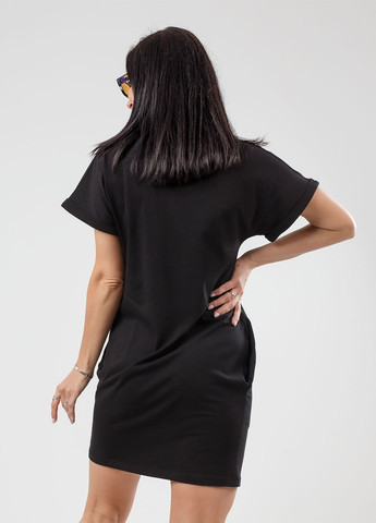 Черное повседневный, кэжуал летнее платье с карманами платье-футболка Fashion Girl однотонное