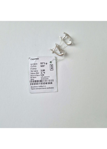 Серебряные серьги с Белыми камнями Родированное серебро 925 пробы 5571р 2.80г No Brand (358526115)