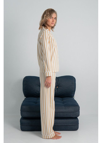 Бежева всесезон піжамний бавовняний костюм lines сорочка + брюки Forly