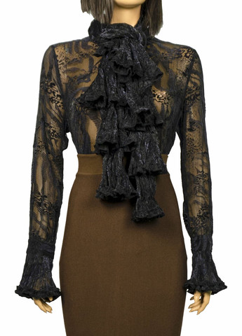 Черная демисезонная женская блуза из органзы с шарфом lw-116679-3 черный Forza Viva