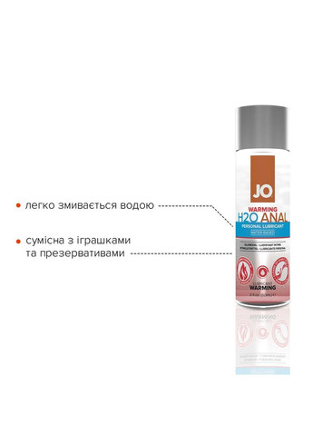 Анальная смазка ANAL H2O — WARMING (60 мл) разогревательная, на водной основе Jo (367722835)