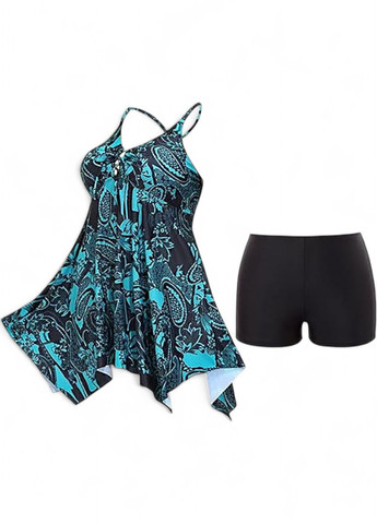 Синий летний женский купальник-платье tankini plus size с утягивающим эффектом синий (8180) раздельный, танкини FS