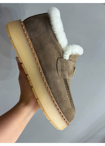 Черевики жіночі 69-3 лофери замшеві на хутрі бежеві Hengji (363619181)