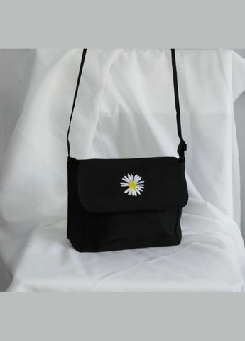 Сумка крос-боді чорна невелика з ромашкою квітка через плече casual класична мінімалізм базова повсякденна з двома відділеннями No Brand (306442743)