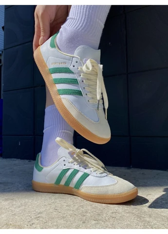 Белые демисезонные кроссовки мужские adidas samba og sporty & rich white green адидас самба белые No Brand