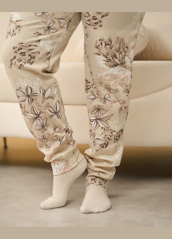 Бежева батальна піжама зі штанами в квіти Nicoletta