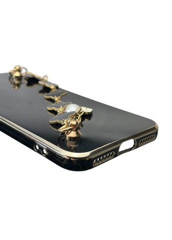 Чохол для телефона iPhone SE 2020 жіночій із ремінцем з прикрасами та золотою окантовкою на айфон се 2020 чорний gs1 Apple (366228647)
