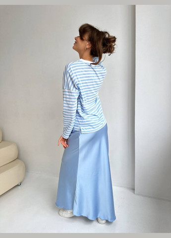 Голубая праздничный, повседневная, кэжуал, вечерний однотонная сатиновая юбка меди на резинке Україна а-силуэта (трапеция)