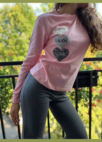 Розовая всесезон женская пижама кофта и штаны кофта + брюки No Brand Піжама