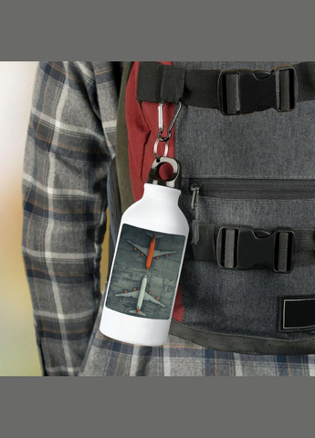 Фляга Travel (бутылка) для воды с карабином 500 мл Металлическая (Туристическая, Для кемпинга, Для спорта) #05 500 мл Белый No Brand (323639701)