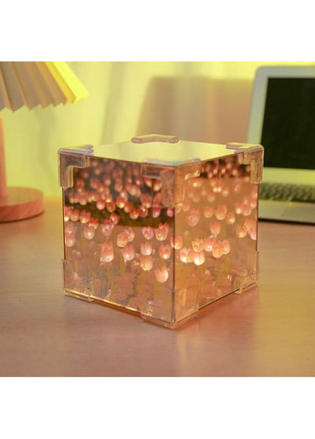 Нічник настільний світильник із нескінченними тюльпанами в кубі з 3D-ефектом No Brand (366304407)