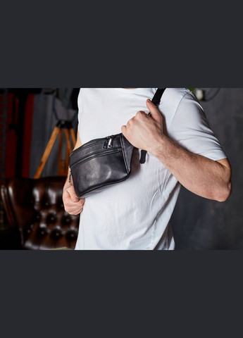 Черная мужская бананка из натуральной гладкой кожи с двумя отделениями и наружными карманами. Tiding Bag (298571640)