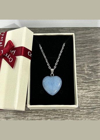 Кулон з натуральним каменем Блакитний Аквамарин у формі серця на ланцюжку у подарунковій коробочці No Brand (331291757)