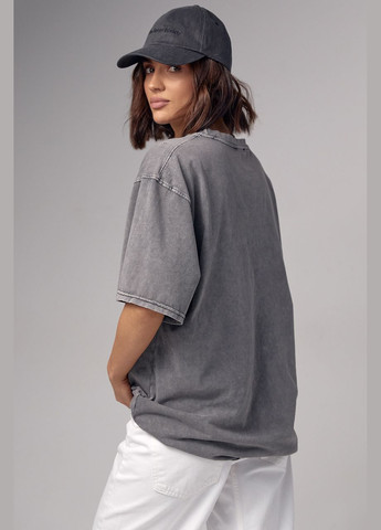 Светло-серая летняя женская футболка oversize с принтом mickey mouse Lurex