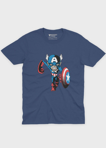 Темно-синяя демисезонная футболка для девочки с принтом супергероя - капитан америка (ts001-1-nav-006-022-014-g) Modno
