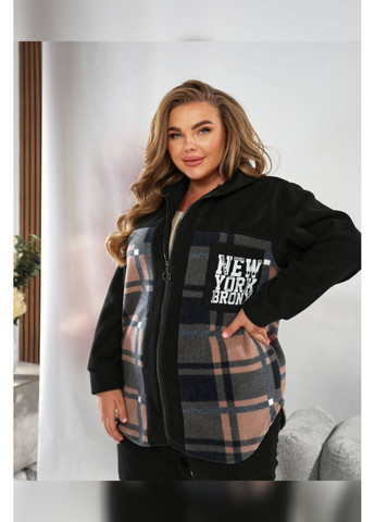 Жіночий теплий флісовий костюм батал чорний з принтом у клітинку Bonita Спортивний костюм (361019530)