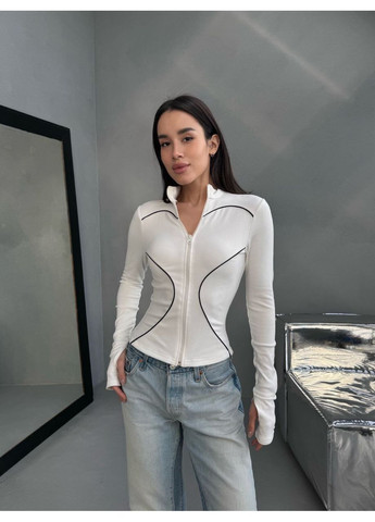 Стильный женский лонгслив на молнии с акцентными линиями No Brand (371923719)