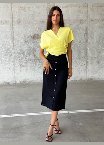 Черная офисная, повседневная, кэжуал, вечерний однотонная яркая льняная юбка Vakko