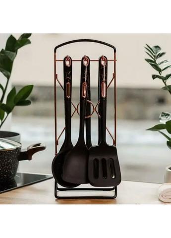 Набір кухонного приладдя на підставці 6 штук кухонні аксесуари Чорний під мармур YRUR5 Jooki (358706157)