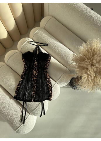 Чорна святковий, повсякденний, відвертий, карнавальний, коктейльна, вечірня, ділова, домашній еротичне плаття "lace allure" | з кісточками, зі шлейками для панчіх, чорне з відкритими плечима Vital-Textile леопардовий