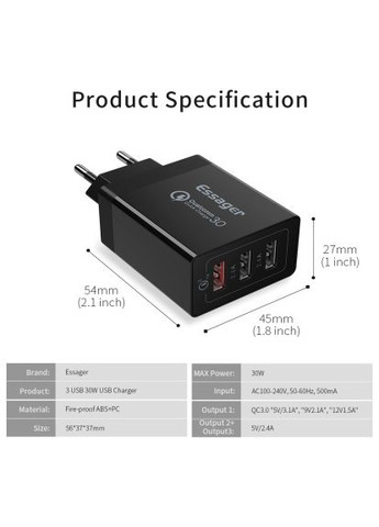Зарядний пристрій Essager ECTQC3-FBB01 (370018646)