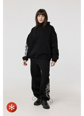 Жіночі широкі спортивні штани з вишивкою, чорні ТУР (372519848)