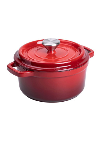 Кастрюля чугунная эмалированная 2 л Красная для приготовления блюд с крышкой жаровня кастрюля для запекания ProDobro (364192557)