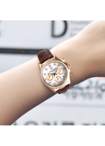 Часы PD-1730 Gold-Brown Женские кварцевые с хронографом коричневые кожаные наручные ProDobro (367267740)