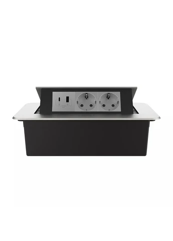 Меблева розетка потрійна срібна, вбудована у стільницю, з USB-A і USB Type-C 36 Вт, висувна, з заземленням, плавне Livolo (370971057)