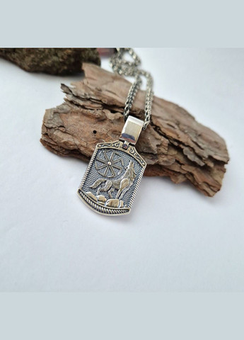 Серебряная подвеска оберег амулет Коловрат с Волком Ладинец Черненное серебро 925 пробы (АРТ.89063ч) 12.50г No Brand (318093551)