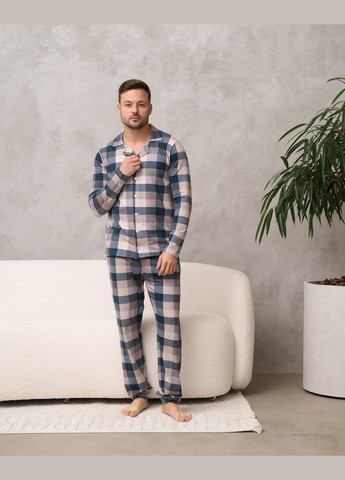 Чоловіча піжама в клітинку сорочка штани Family look для пари комплект зі штанами Tom John (311221283)