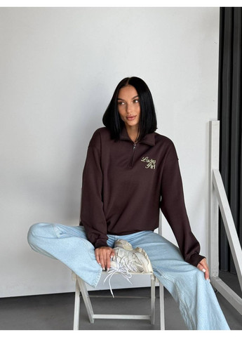 Коричневий жіночий світшот з написом lucky girl Україна однотонний вишивка (354693405)