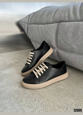 Черные кеды женские черные из натуральной кожи No Brand