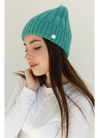 Тепла жіноча шапка "Ангора Рейчел" двошарова з брошкою Мятний No Brand (370606569)