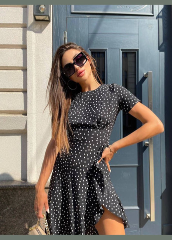 Чорна святковий, повсякденний, кежуал, вечірня легка витончена сукня з розрізом по ніжці Vakko в горошок