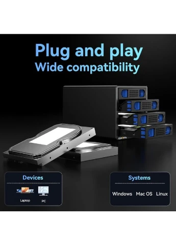 RAID корпус для HDD/SSD CENMATE 4 Bay, 2.5/3.5” SATA, USB 3.0/eSATA, до 80TB No Brand (394714720)