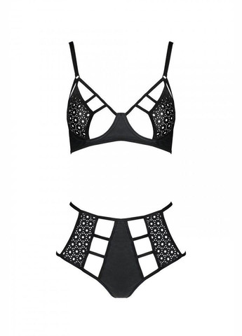 Черный демисезонный комплект из эко-кожи tamaris set black s/m: бюстгальтер и трусики с перфорацией Passion