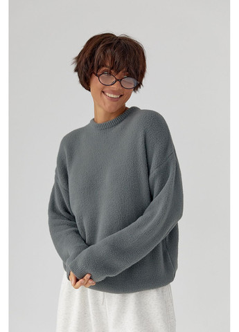 Сірий зимовий светр з альпаки у вільному фасоні - сірий колір Lurex