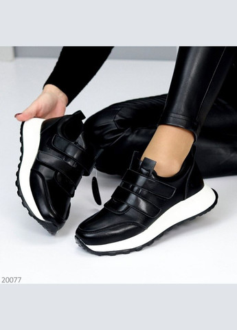 Чорні шкіряні кросівки на липучках, кросівки Yimeili Meris чорні демісезони (300090568)