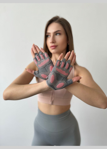 Спортивные женские перчатки GounoD для фитнеса с антискользящими накладками Безпалые Тренировочные Серо-розовые, размер S No Brand На липучці (308071332)