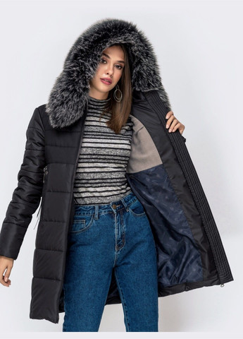Чорна зимня зимова куртка з вшитим капюшоном і знімним хутром Dressa