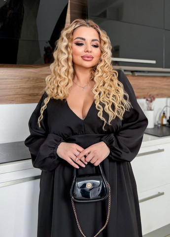 Чорна святковий, коктейльна, вечірня вечірня сукня з довгими рукавами кльош, дзвін, а-силует No Brand однотонна