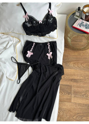 Черный демисезонный комплект в сетку с кружевом Vakko