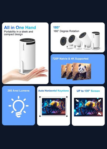 Смарт Проектор 4K Android 11 HD BT5.0 Dual Wi-Fi Домашній кінотеатр Grey No Brand MAGCUBIC HY300 PRO (314965147)