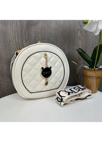 Жіноча сумочка клатч кругла стьобана з брелоком білий екошкіра ProDobro (363259248)