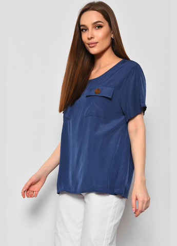 Синяя демисезонная блуза женская с коротким рукавом синего цвета с баской Let's Shop